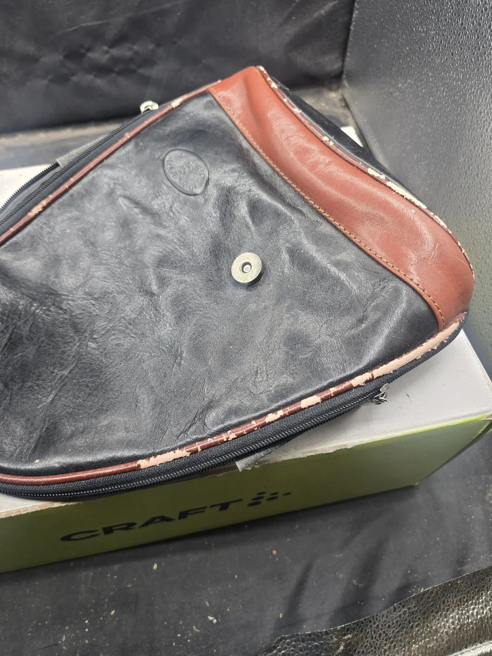 Black Leather Men’s Messenger Bag with Embossed Logo